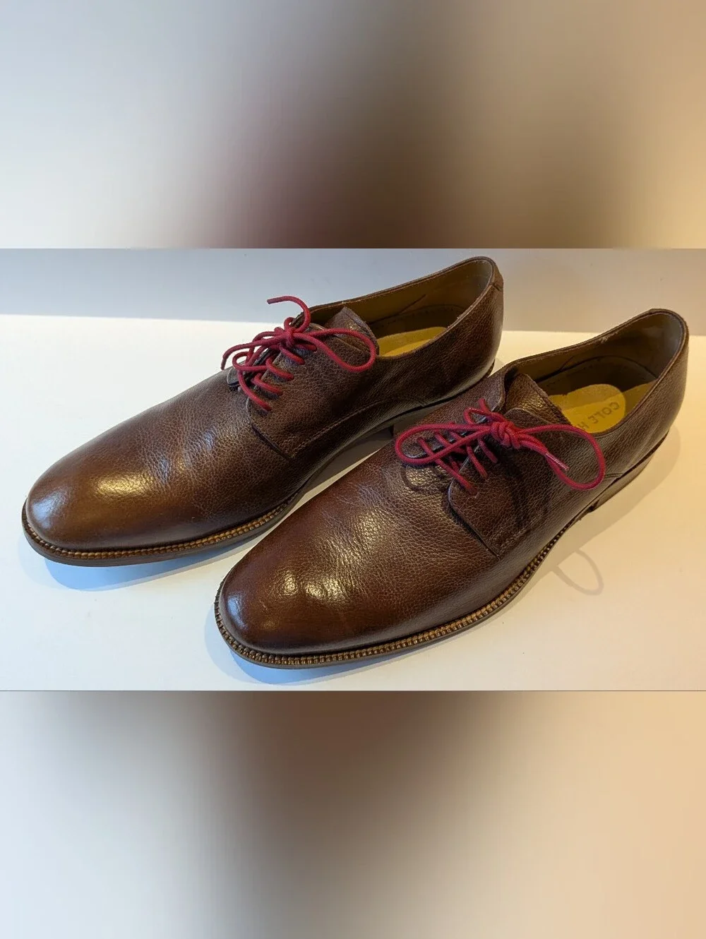 Classic Cole Haan Brown Leather Derby Shoes with Red Laces